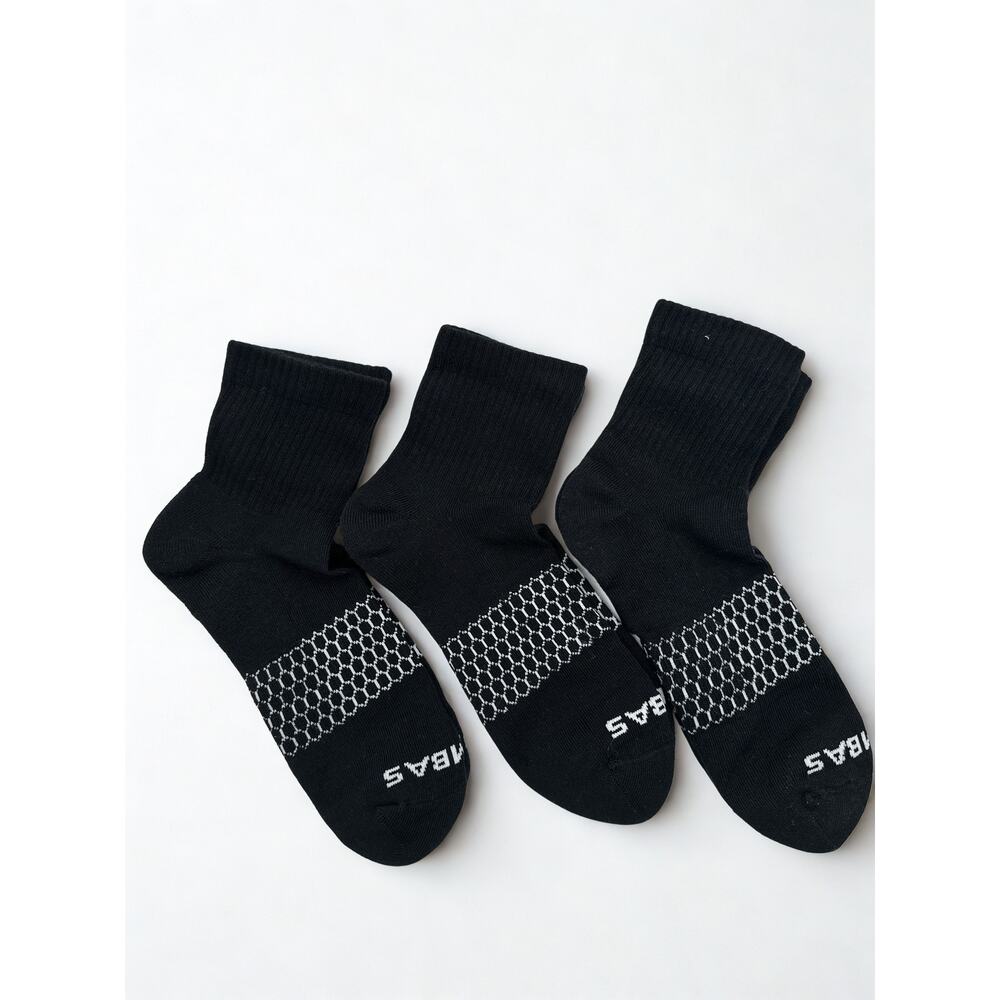 3 Pairs Bombas Black Quarter Socks Size Large 8-12